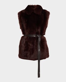 Brunello Cucinelli Leather-Trim Lamb Shearling Belted Vest