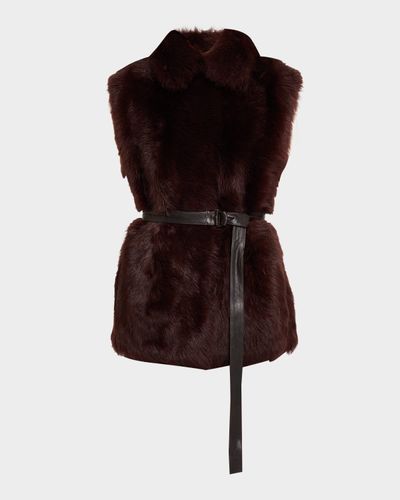 Brunello Cucinelli Leather-Trim Lamb Shearling Belted Vest