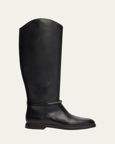Brunello Cucinelli Leather Riding Boots w/ Monili