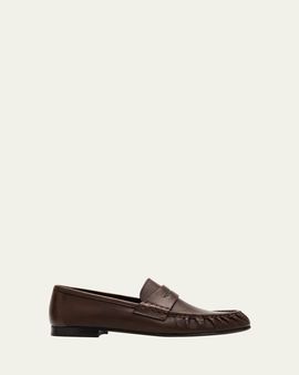 Brunello Cucinelli Leather Ruched Penny Loafers w/ Monili