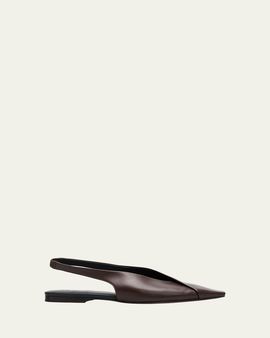 Brunello Cucinelli Leather Square-Toe Slingback Flats