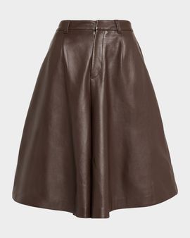 Brunello Cucinelli Leather Wide-Leg Culotte Pants