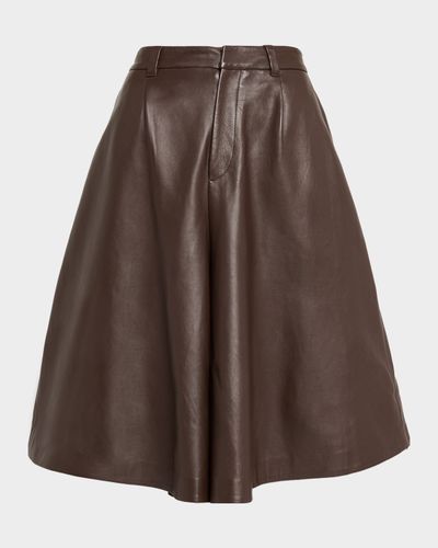 Brunello Cucinelli Leather Wide-Leg Culotte Pants