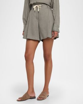 Brunello Cucinelli Linen Pleated Pull-On Shorts