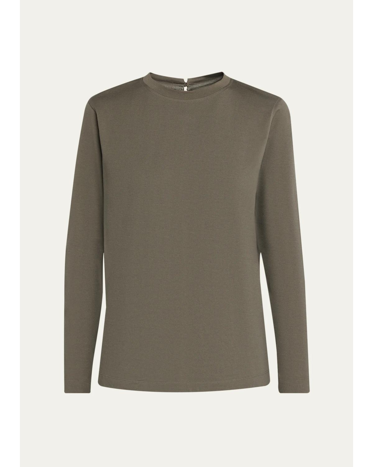 Brunello Cucinelli Long-Sleeve Monili Crewneck Cotton T-Shirt