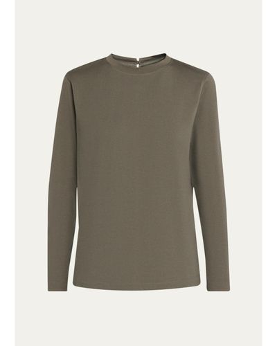 Brunello Cucinelli Long-Sleeve Monili Crewneck Cotton T-Shirt