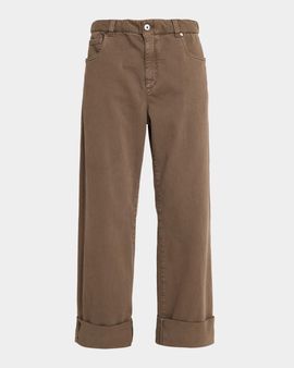Brunello Cucinelli Low-Rise Super Stretch Bull Straight-Leg Paper Bag Jeans