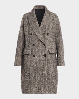 Brunello Cucinelli Maxi Herringbone Double-Breasted Coat