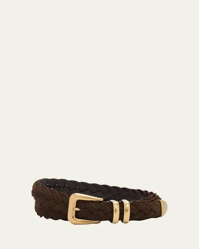 Brunello Cucinelli Men's Braided Suede Gold-Tone Trim Belt