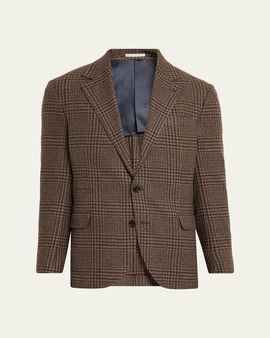 Brunello Cucinelli Men's Cashmere Houndstooth Check Single-Breasted Sport Coat