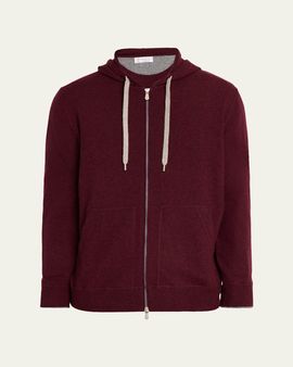 Brunello Cucinelli Men's Cashmere Knit Full-Zip Hoodie