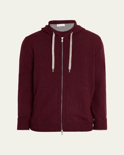 Brunello Cucinelli Men's Cashmere Knit Full-Zip Hoodie
