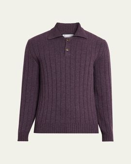 Brunello Cucinelli Men's Cashmere Rib-Knit Polo Sweater
