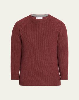 Brunello Cucinelli Men's Cashmere Rib Raglan-Sleeve Crewneck Sweater