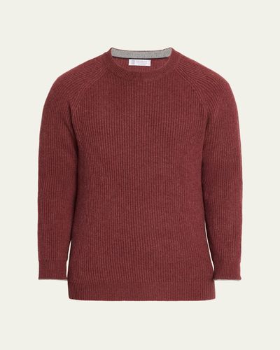 Brunello Cucinelli Men's Cashmere Rib Raglan-Sleeve Crewneck Sweater