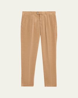 Brunello Cucinelli Men's Corduroy Tapered Leg Single-Pleated Pants