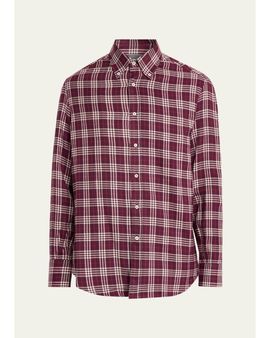 Brunello Cucinelli Men's Cotton-Lyocell Plaid Button-Down Shirt