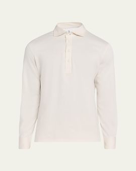 Brunello Cucinelli Men's Cotton Jersey Long-Sleeve Polo Shirt