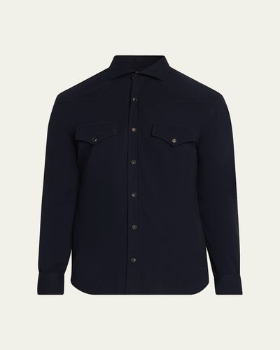 Brunello Cucinelli Men's Cotton Pique Snap-Front Western Shirt