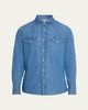 Brunello Cucinelli Men's Denim Flap-Pocket Western Sport Shirt - 1
