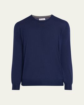 Brunello Cucinelli Men's Fine-Gauge Cashmere and Silk Crewneck Sweater