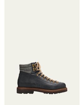 Brunello Cucinelli Men's Leather Lug-Sole Ankle Boots