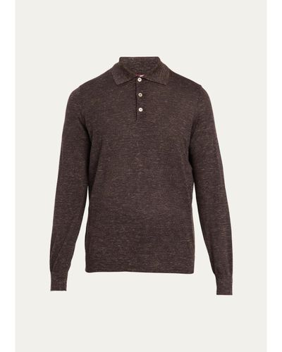 Brunello Cucinelli Men's Melange Cashmere-Blend Polo Sweater