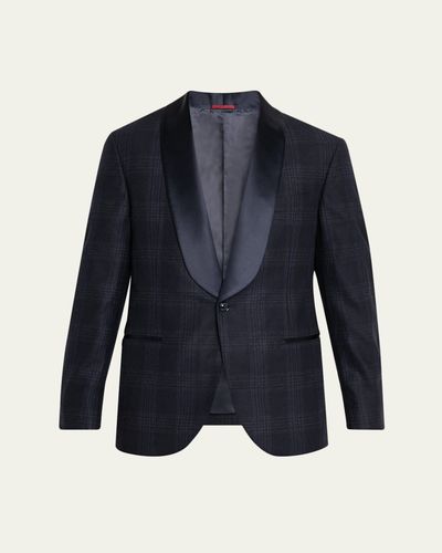 Brunello Cucinelli Men's Overplaid Satin Shawl-Lapel Tuxedo Jacket