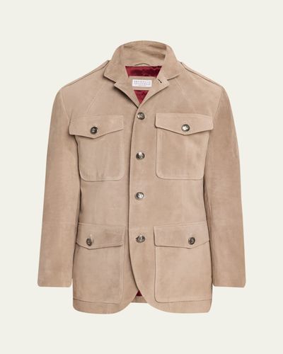 Brunello Cucinelli Men's Suede Four-Pocket Safari Jacket