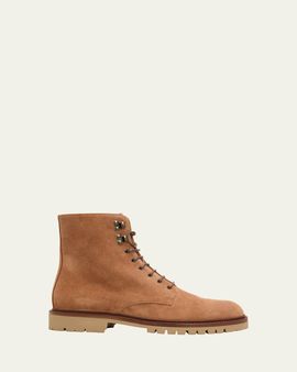 Brunello Cucinelli Men's Suede Lug-Sole Lace-Up Boots