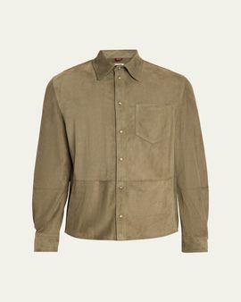 Brunello Cucinelli Men's Suede Snap-Front Overshirt