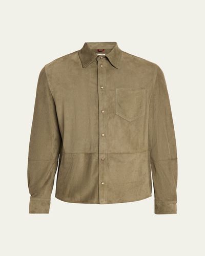 Brunello Cucinelli Men's Suede Snap-Front Overshirt