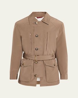 Brunello Cucinelli Men's Water-Resistant Padded Safari Jacket with Self-Belt