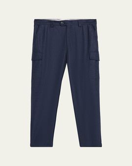 Brunello Cucinelli Men's Wool Flannel Tapered Leg Cargo Pants