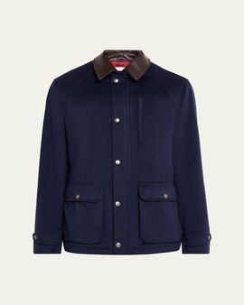 Brunello Cucinelli Men's Wool Leather-Trim Field Jacket