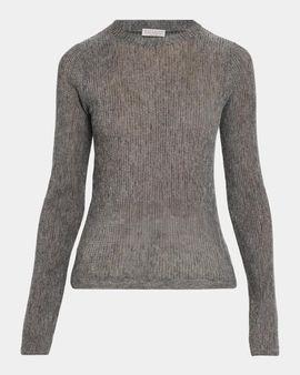 Brunello Cucinelli Metallic Alpaca-Blend Rib Crewneck Sweater