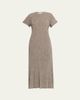 Brunello Cucinelli Metallic Linen Rib Short-Sleeve Midi Dress - 1
