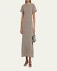 Brunello Cucinelli Metallic Linen Rib Short-Sleeve Midi Dress - 2
