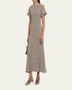 Brunello Cucinelli Metallic Linen Rib Short-Sleeve Midi Dress - 4