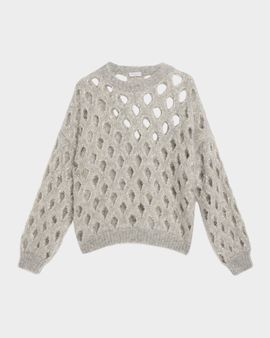 Brunello Cucinelli Mohair Diamante Openwork Sweater