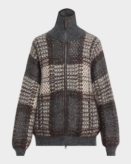 Brunello Cucinelli Mohair Plaid Oversized Cardigan