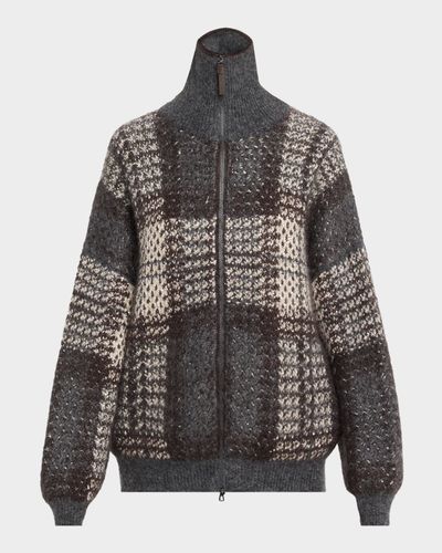 Brunello Cucinelli Mohair Plaid Oversized Cardigan