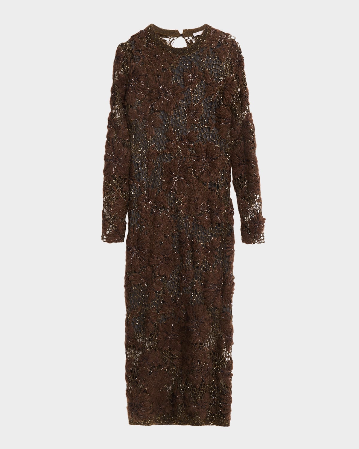Brunello Cucinelli Mohair Sparkling Floral Embroidered Mesh Dress