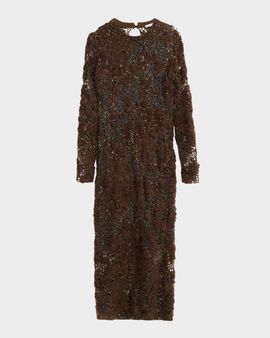 Brunello Cucinelli Mohair Sparkling Floral Embroidered Mesh Dress