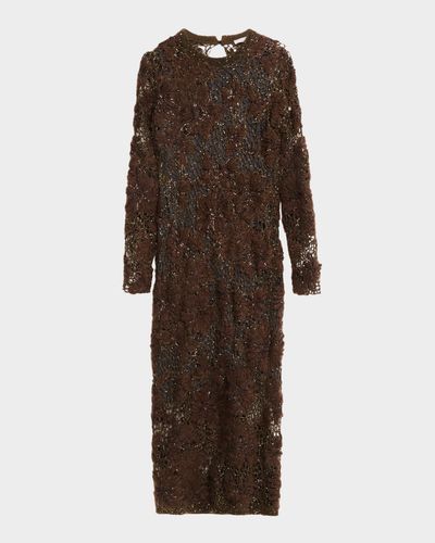 Brunello Cucinelli Mohair Sparkling Floral Embroidered Mesh Dress