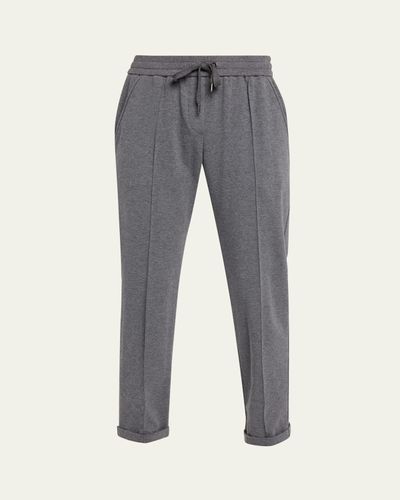 Brunello Cucinelli Monili-Trim Cotton Fleece Tapered-Leg Ankle Track Pants