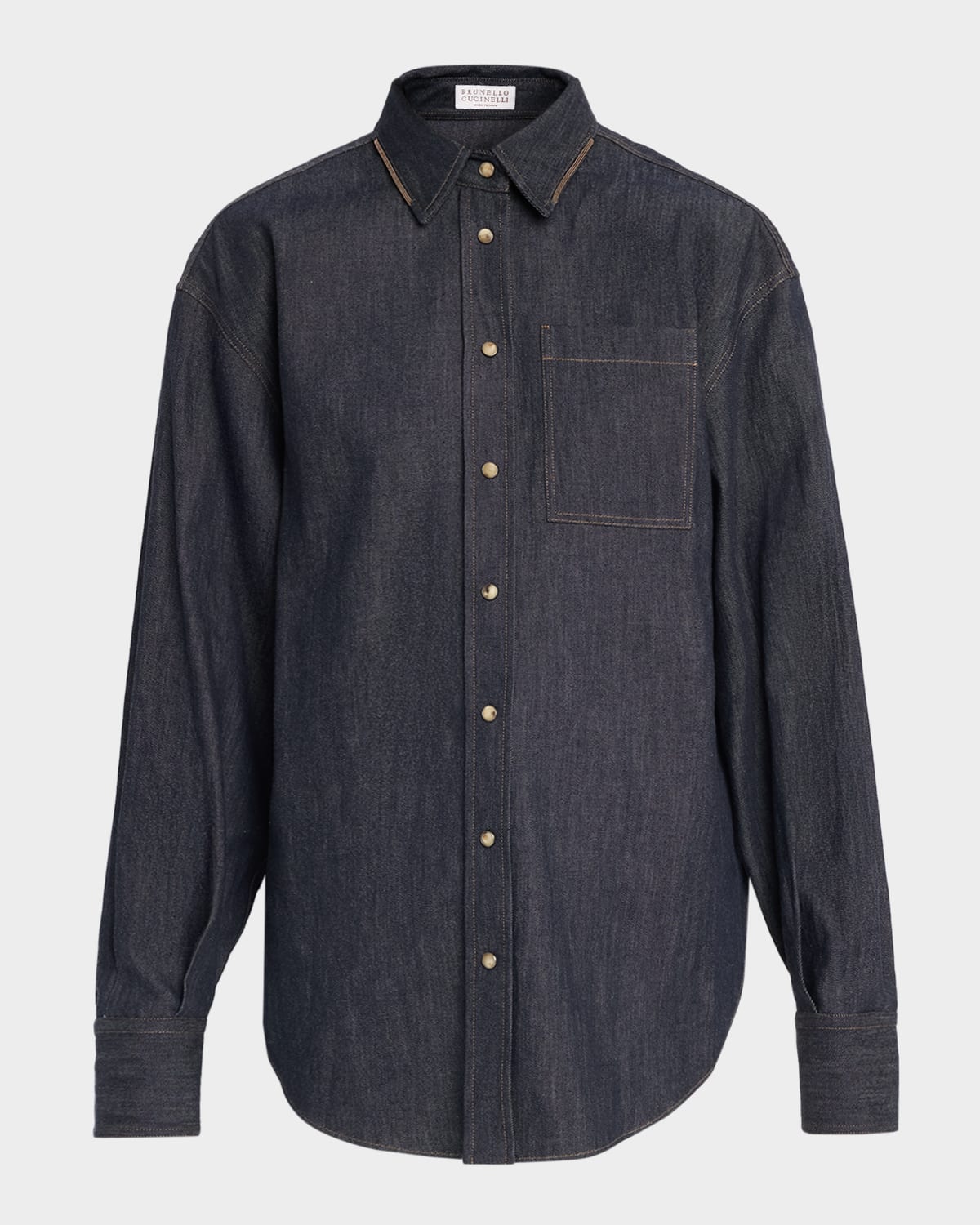 Brunello Cucinelli Monili-Trim Denim Oversized Shirt
