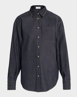 Brunello Cucinelli Monili-Trim Denim Oversized Shirt