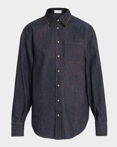 Brunello Cucinelli Monili-Trim Denim Oversized Shirt
