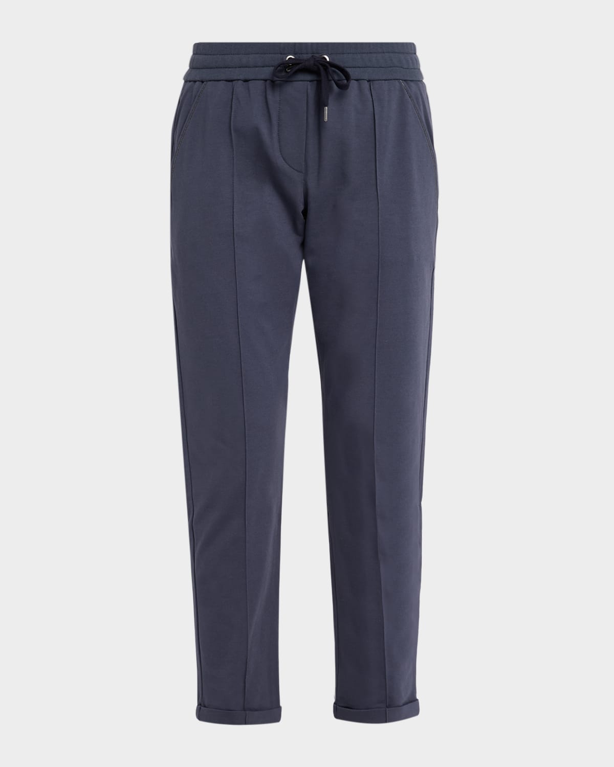 Brunello Cucinelli Monili-Trim Pintuck Tapered-Leg Ankle Sport Pants